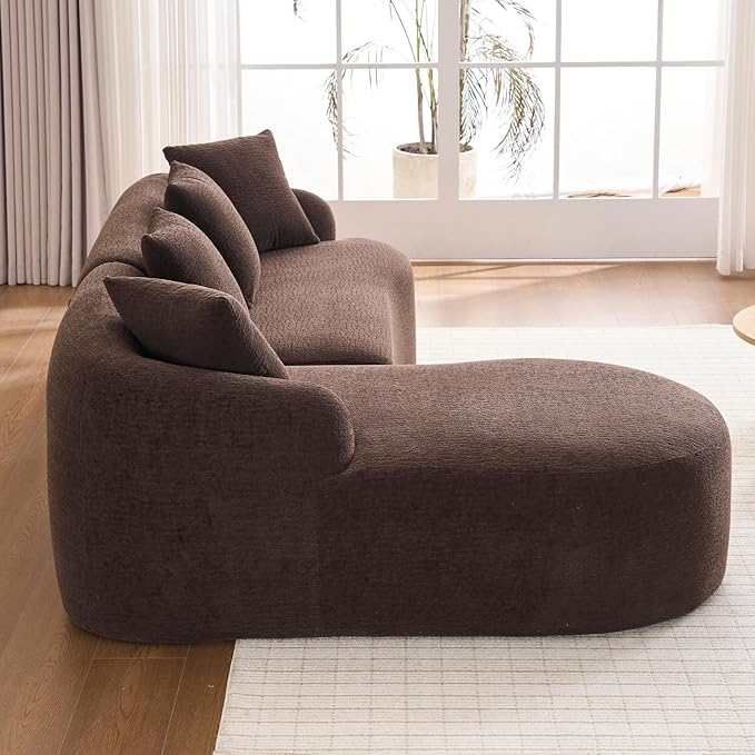 98.8 Curved Sectional Sofa with ChaiseL-Shape Sofa Lounge ChaiseBoneless Couch L Shape for Living RoomWood Grain Chenille FabricNo Installation Requirement