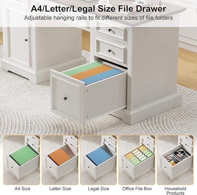 Vipbear 60 Farmhouse Executive Desk with Drawers and Cabinet Embossed Texture Wood Home Office Desk Rustic Computer Writing Desk Workspace for Work Study Writing
