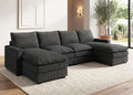 HONBAY 127.2 Inch Corduroy Cloud Modular Sectional Sofa with Chaise Deep Seat U-Shaped Couch with Storage for Living Room Apartment Small SpaceGrey