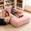 Oversized Lounge Chair Plush Faux Fur Comfy Reading Chair Boneless Chaise Sofa Recliner Bed Sleeper Couch with Wide Pillow Armrest for Living Room Bedroom (Pink)
