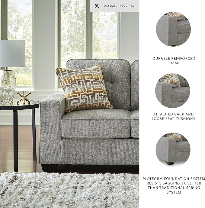 Signature Design by Ashley Fanciful Classic Loveseat with Tufted Cushion and Removable Cushion Light Gray