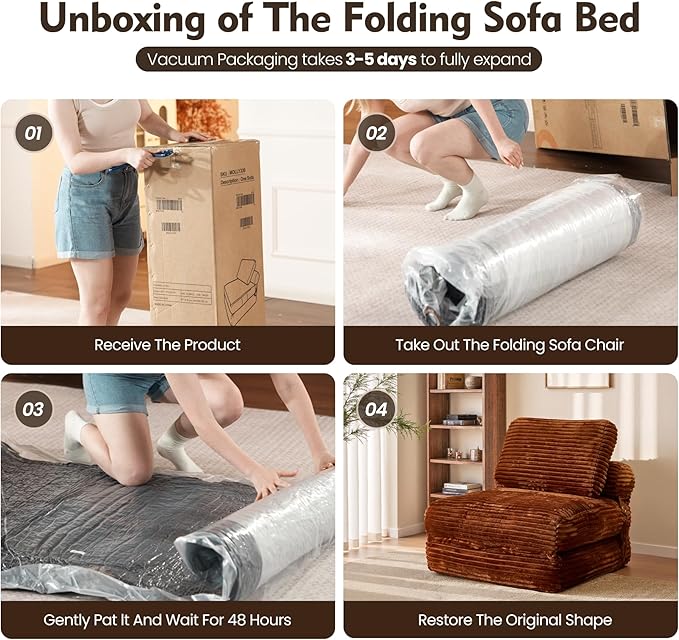 ovios Folding Sofa Bed Foldable Sleeper Chair Floor Futon Comfy Portable Convertible Fold Out Lounge Chairs for Living Room Bedroom Brown
