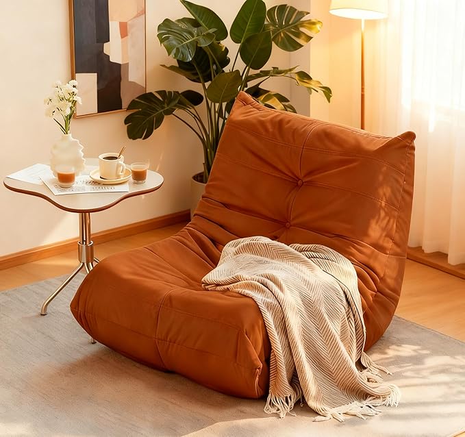 Luxury Accent Chair Orange Microfiber Comfy Chair with Button-Tufted Details Armless Lounge Chair Modern Living Room Furniture for Bedroom Apartment &amp Gaming Room (Orange)