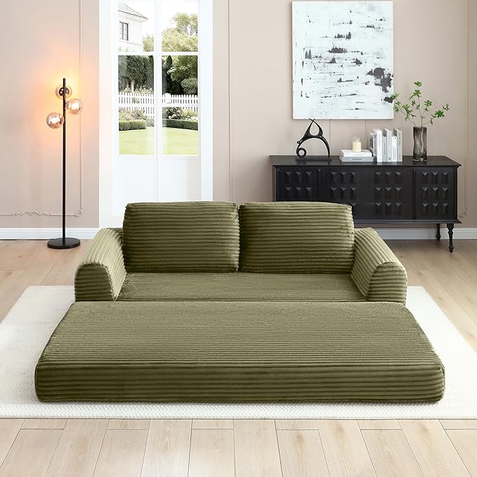 Foldable Boneless Love Seat Couches in a Box Modern Floor Foam Sleeper Sofa Bed 2-in-1 Convertible Cloud Sofa for Home Apartments Bedroom