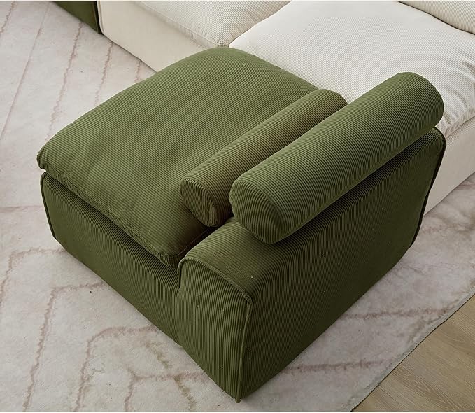 JUSTONE Modular Floor Sofa 2-Seater Armless Chair with Neck Pillow Soft Corduroy Fabric for Living Room Apartment Guest Room Green