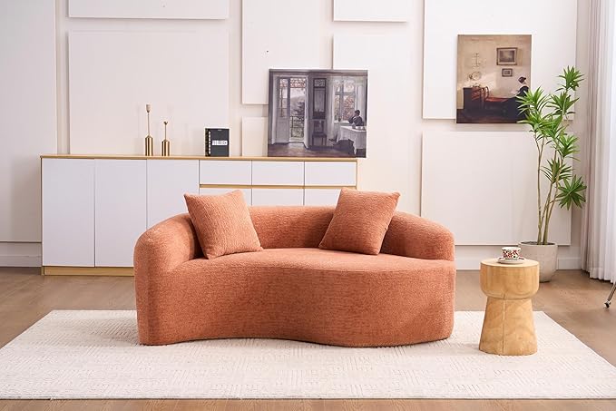 Luxury Modern Chenille Sectional Sofa Tai Chi Curved Compression Couch Boucle Cozy Soft Loveseat for Living Room Apartment Office (Coral)