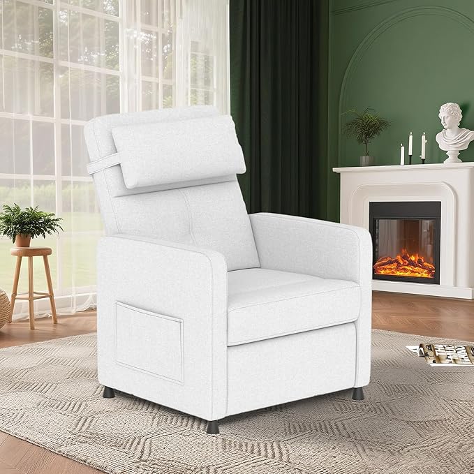 Power Recliner Chair Adjustable Electric Reclining Chair for Adults Overstuffed Tall Back Sofa with Padded Seat 2 Side Pockets &amp USB Port Home Theater Seating for Living Room - White