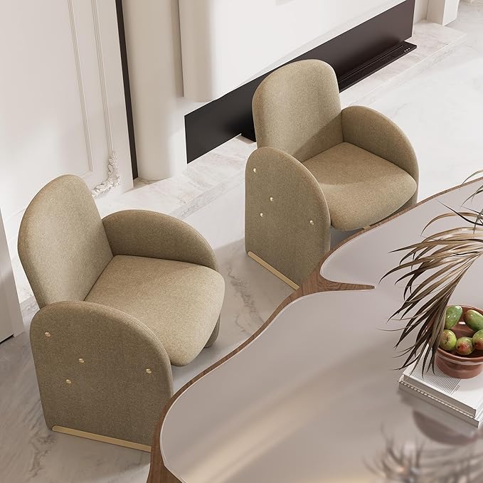 YOUTASTE Oversized Velvet Accent Chair for Living Room Mid-Century Modern Dining Room Arm Chair with Gold Metal Legs 300 LBS Capacity Comfy Upholstered Office Single Sofa Sandy Brown