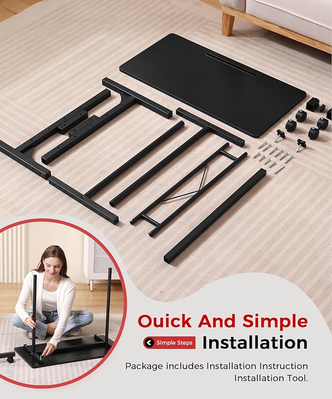 Standing Desk Adjustable Height Mobile Stand Up Desks with Wheels Small Computer Desk Rolling Desk Portable Laptop Desk Black Standing Table Sit Stand Home Office Desks 16x31.5 Height 27-43.5