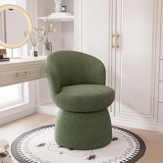 Rowill 360 Degree Swivel Accent Chair Set of 2 Modern Green Barrel Chairs Boucle Fabric Upholstered Comfy Chair for Living Room Bedroom Dining Room Reading Nook
