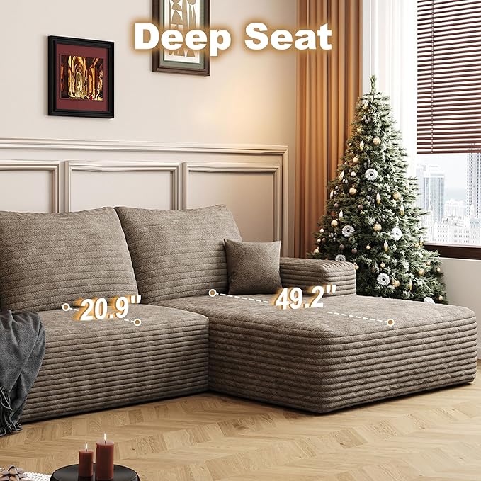 108 Sectional Couches for Living Room Cloud Couch Sofa with L-Shape Upholstered Boneless Couchs Modern Modular Sectional Couch with Chaise (Camel 108 Right Facing Chaise+2Seaters+1Ottoman)