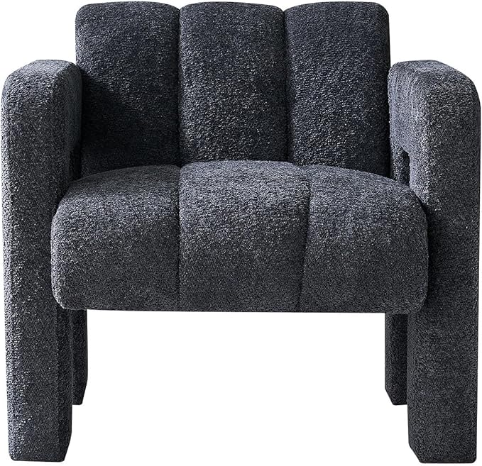 KEIKI 31 Boucle Accent Chair with High Density Foam Cushion Upholstered Modern Style Oversized Single Sofa Chair Easy Assembly for Living Room and Bedroom Apartment Office Dark Grey
