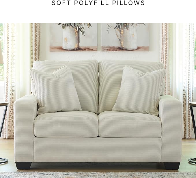 Signature Design by Ashley Ammon Casual Anti Sag Loveseat with Loose Seat Cushion and 2 Accent Pillows White