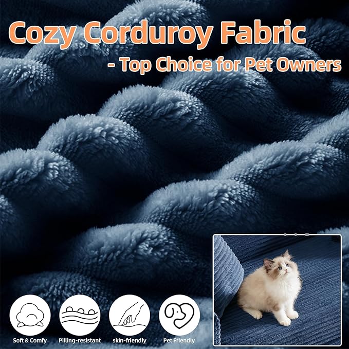 78 Inch Convertible Folding Sleeper Sofa Bed Fold Out Floor Sofa Couch with Fixed-Shape Frame Cloud Corduroy Foldable Mattress Couch for Living Room Bedroom (Blue)