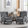 Push Back Recliner Mid-Century Modern Accent Chair Reading Chairs Set of 2 Tufted Fabric Arm Chair for Living Room w/Heat Massage/Side Pockets (2 PC Gray)