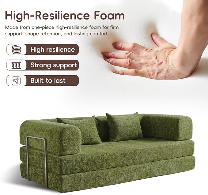 5-in-1 Convertible Folding Sofa Bed 79 Queen Chenille Boneless Couch with Removable Armrests No Assembly Loveseat Sleeper Sofa Modular Futon Couch for Living Room &amp Bedroom Green
