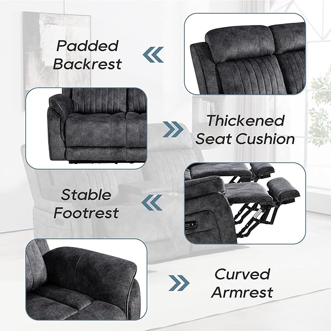 Zero Gravity Power Reclining Sofa with Adjustable Headrest Electric Reclining Couch with Wireless Charge USB Ports Power Loveseat Recliner Sofa for Living Room (Grey-Sofa)