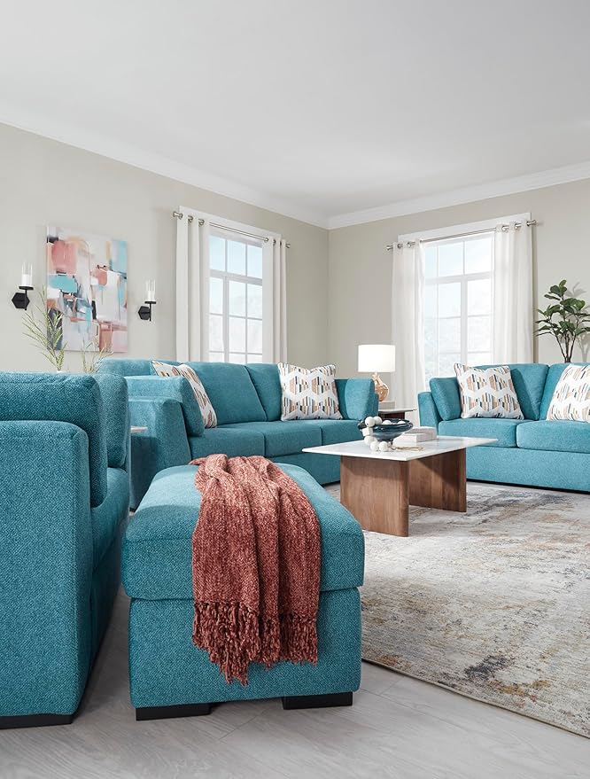 Signature Design by Ashley Keerwick Scandinavian Loveseat with 4 Toss Pillows Blue