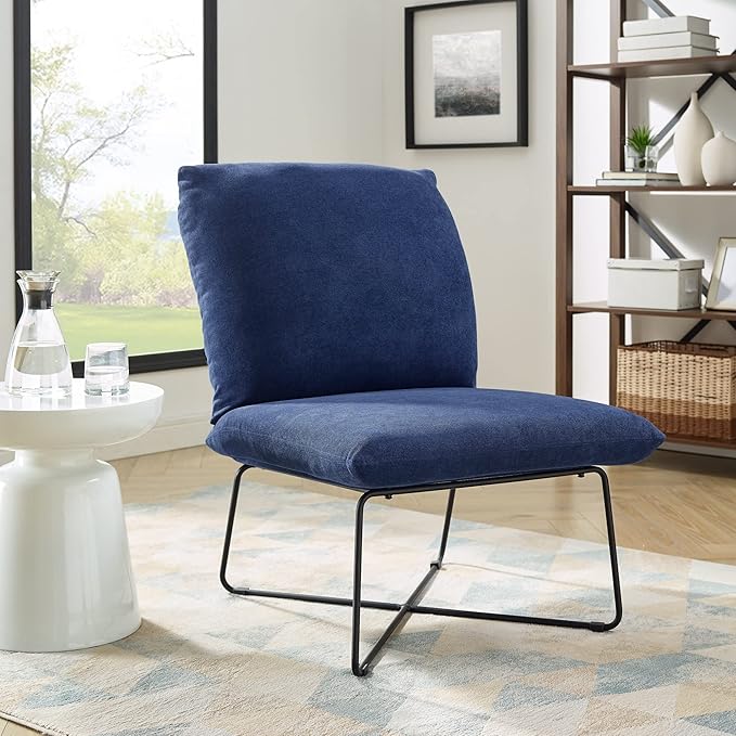 Classic Brands Eternity Upholstered Armless Accent Chair Blue| Mid-Century Modern | Ergonomic