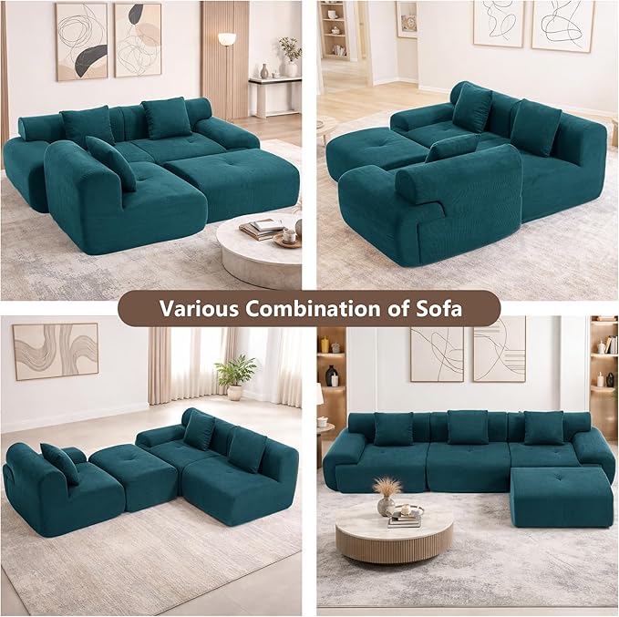 L-Shaped Boneless Modular Sectional Sofa Boneless Sectional Couch Oversized 3-Seater Cloud Couch with Deep Seat and Movable Ottoman for Living Room Apartment (Black 3 Seater with 1 Ottoman)