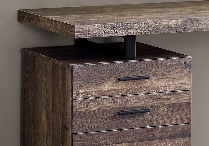 Monarch Specialties Computer Desk with File Cabinet - Left or Right Set- Up - 48L (Brown Reclaimed Wood Look)