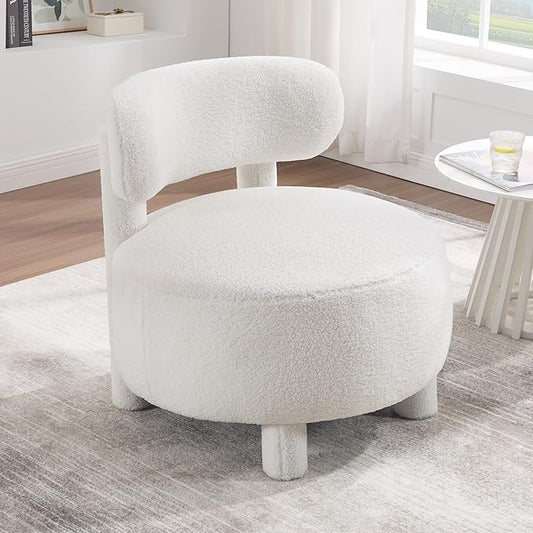 Accent Chair for Living Room Mid-Century Armchairs for Small Spaces Teddy Upholstered Comfy Reading Armchair with Studded for Bedroom (White-Teddy)