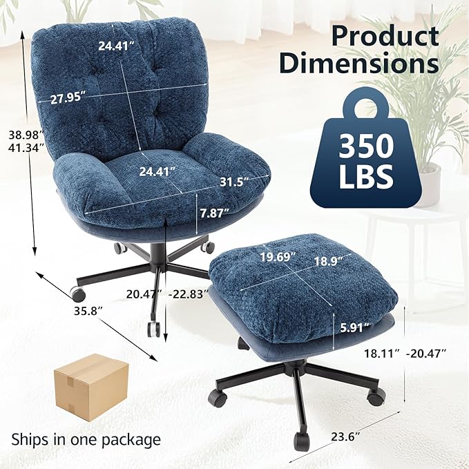 Oversized Swivel Accent Chairs with Ottoman for Living Room Bedroom Extra Wide Rocking Swivel Criss Cross Chair with WheelsBlue