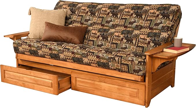 Kodiak Furniture Phoenix Full Size Futon in Butternut Finish with Storage Drawers Peter's Cabin
