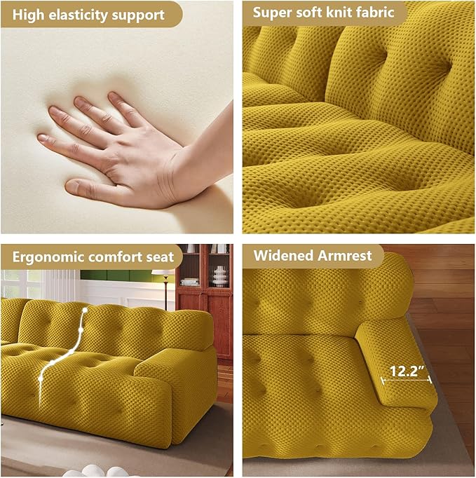 118 Boneless Cloud Sectional Couch4 Seater Modern Modular Sofa with Deep Seat Upholstered Couches with High-Density Foam for Living Room BedroomNo Required(Yellow 4-Seater)