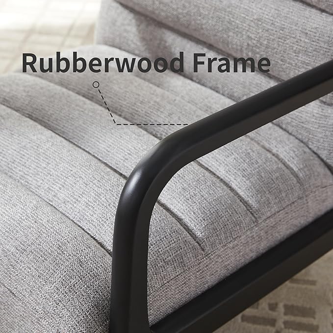 VKNOW Accent Chair with RubberWood Frame Mid-Century Modern Upholstered Reading Armchair High Back Lounge Armchair Living Room Chair for Bedroom Reading Room Grey