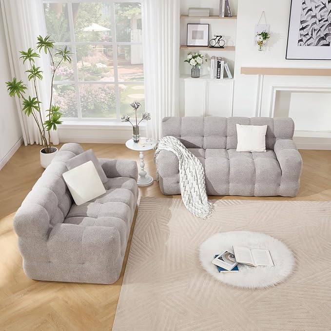 Tbfit Boneless Loveseat SofaComfy Tufted Cloud Couch Modern Living Room Floor Sofa Chair Chenille Grey