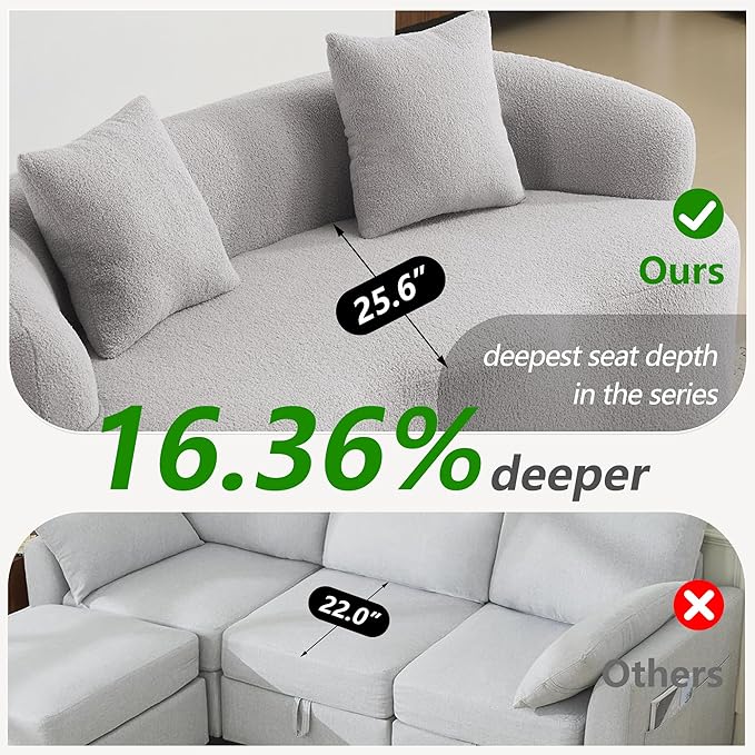 73”Curved Loveseat Sofa for Living Room Deep Seat Love Seat Couch with 2 Throw Pillows Modern Loveseat Adopt Teddy Fabric Suitable Small Spaces The Cloud Loveseat No Assembly Needed