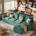 LINSY HOME Modular Sectional Couches 115 L Shaped Cloud Sofa with Ottoman Chenille 4-Seat Sofa Set for Living Room Apartment Office Green