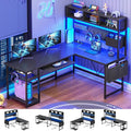 SEDETA L Shaped Gaming Desk with Hutch 57.5” Reversible Corner Computer Desk with Storage Shelves Gaming Desk with Pegboard LED Lights Power Outlet Keyboard Tray and Storage Bag Black