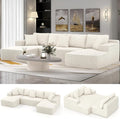 Verano Garden 133 U-Shaped Modular Sectional Sofa Modern Cloud Couch with Double Chaise Comfy Corduroy Couch with Memory Foam Deep Seat Floor Sofa No Assembly Required (Cream White)
