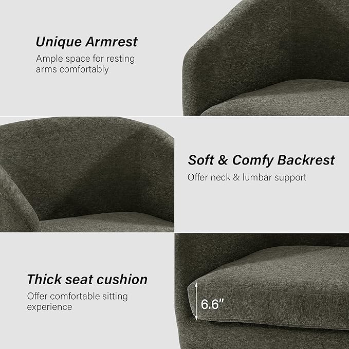 Swivel Barrel Chair Modern Round PU Leather Accent Armchair for Living Room Bedroom Oversized Comfy Club Reading Chairs for Adults (Chenille Tan Set of 2)