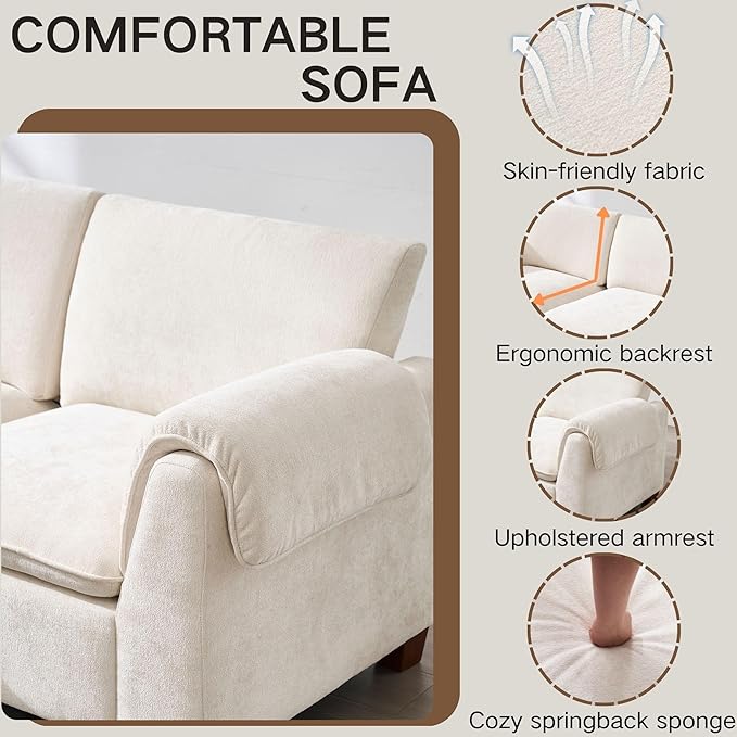 119 Inches Cloud Modular Sectional Sofa 4 Seater Chenille Fabric Couch Modern Convertible Comfortable Sofa Couch for Living Room White