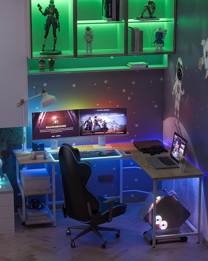 Teraves Reversible L Shaped Desk with Large Surface 69 Inch Sturdy Corner Desk with Storage Shelves Premium Office Computer Desk Workstation for Home Office Gaming