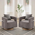 Swivel Accent Chairs Set of 2 Upholstered 360° Round Barrel Arm Chair with Open Back &amp Wood Base Comfy Linen Blend Square Single Club Chair for Living Room Bedroom Office Hotel Reception (Charco