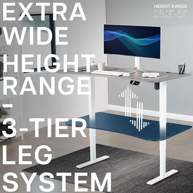 VIVO Electric 63 x 32 in Standing Desk Memory Height Adjustment 176 lb Frame Support 2E Series Dark Gray Top White Frame DESK-KIT-2EWG