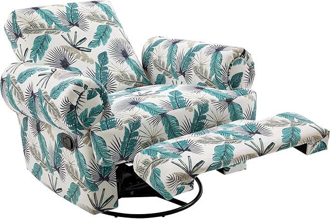 Christopher Knight Home Besty Chenille Upholstered Swivel Recliner Chair Wooden Swivel Accent Chair with Adjustable Backrest Super Comfort Rocker Recliner Sofa for Living Room/Bedroom Green+White