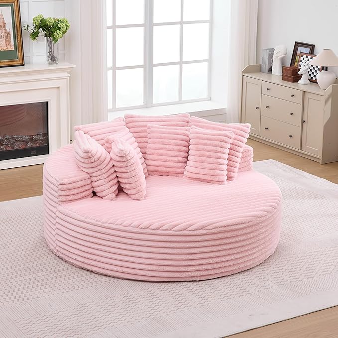 Oversized Upholstered Chaise Lounge Chair Indoor Corduroy Deep Seat Accent Chair Plush Boneless Barrel Sofa Chair for Living Room Bedroom Apartment (Pink 71 Inch)