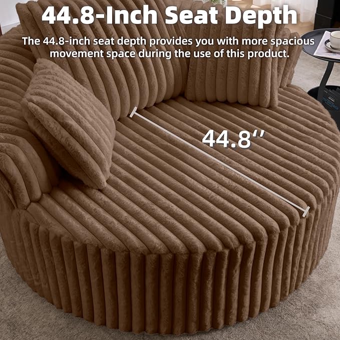 Oversized Upholstered Chaise Lounge Chair Indoor Corduroy Deep Seat Accent Chair Plush Boneless Barrel Sofa Chair for Living Room Bedroom Apartment (Brown 57 Inch)