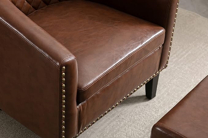 Accent Chair with Ottoman Mid Century Modern Barrel Chair Upholstered Club Tub Round Arms Chair for Living Room