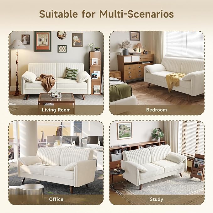 ONBRILL 64.5 Loveseat Sofa Chenille Loveseat Couch for Living Room 23.2 Deep Seat Love Seat with Padded Arms Comfy Modern Small Couches for Bedroom Small Spaces Dorms Office Beige