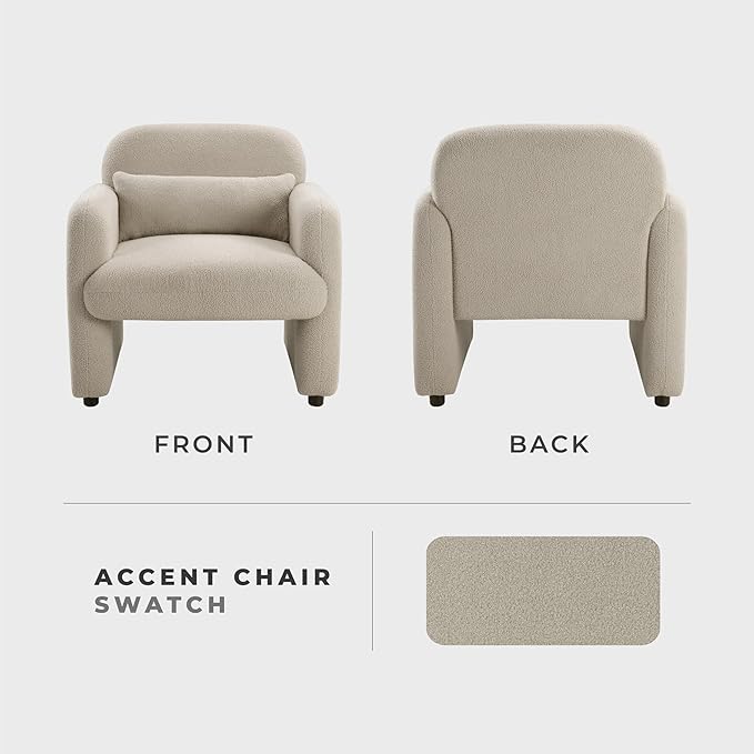 Lexicon Modern Accent Single Sofa Chair with Square Armrest Boucle Fabric Upholstered Comfy Reading Chair with Lumbar Pillow for Bedroom/Living Room/Office Taupe