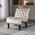 Yoluckea Modern Upholstered Accent Chair S-Shape Armless Lounge Chair for Bedroom Living Room Comfy Velvet Chaise Chairs with Button Tufted Back and Solid Wood Legs Beige
