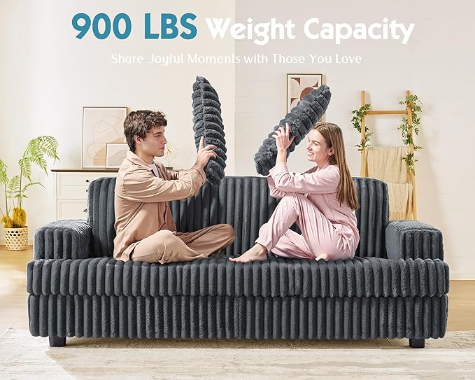 VanAcc 89 Inch Sofa Modern Sofa Couch with Deep Seats Comfy Sofa with 3 Throw Pillows Upholstered Couch for Living Room Grey Couch