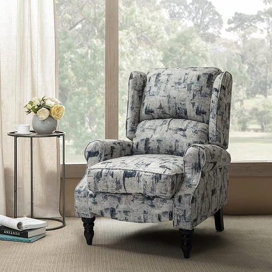 HULALA HOME Upholstered Wingback Recliner Chair Small Adjustable Footrest Push Back Single Reclining Sofa Mid Century Modern Lounge Armchair for Living Room Bedroom Reading/Grey