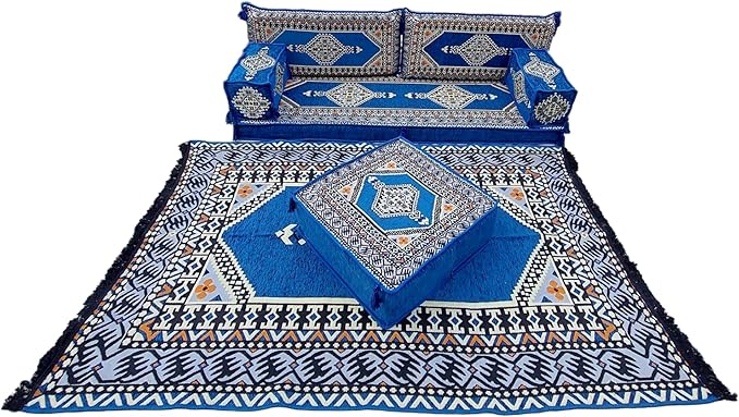 arabicsofa U Shaped Arabic Sofa Set – Royal Blue Modular Floor Seating for Guest Room